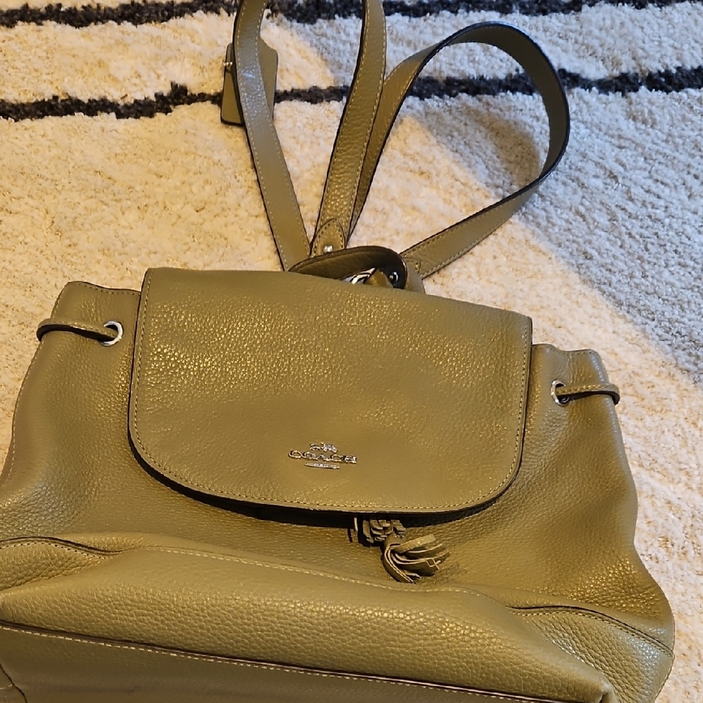 Coach Olive Green Pebbled Leather Backpack